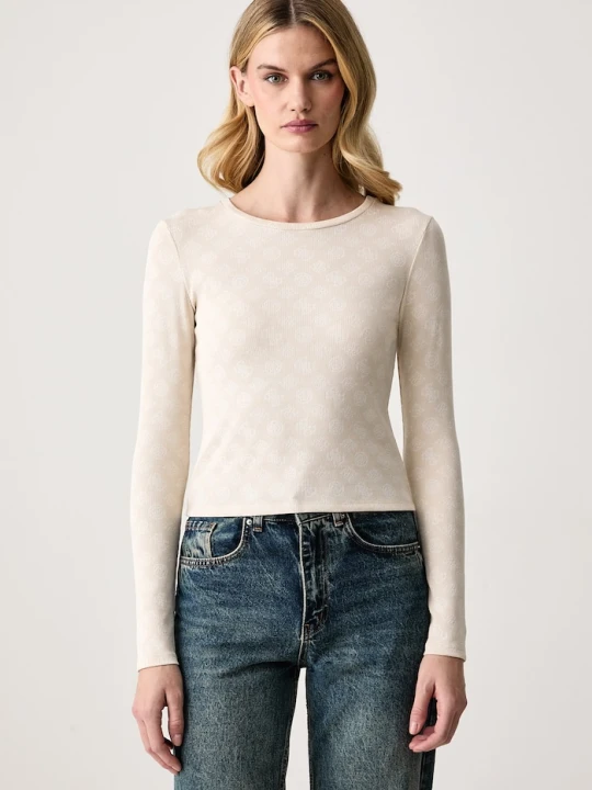 Zdjęcie produktu Guess longsleeve damski z wiskozą FAUSTA beżowy