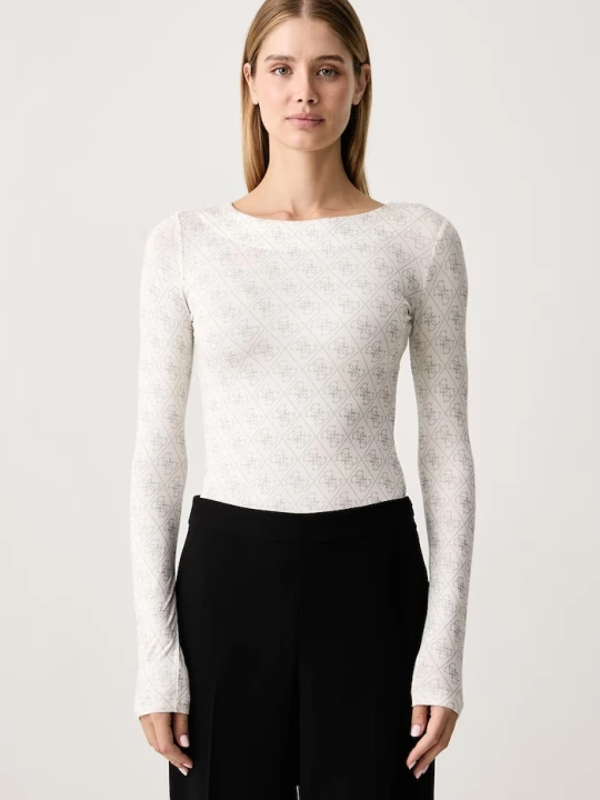 Zdjęcie produktu Guess longsleeve damski z wiskozą TEODORA beżowy