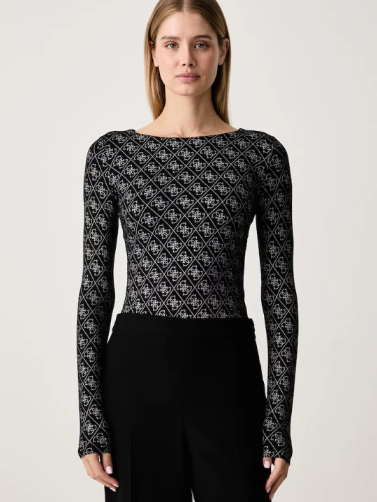 Zdjęcie produktu Guess longsleeve damski z wiskozą TEODORA czarny