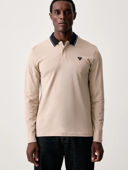 Zdjęcie produktu Guess longsleeve męski bawełniany z elastanem beżowy