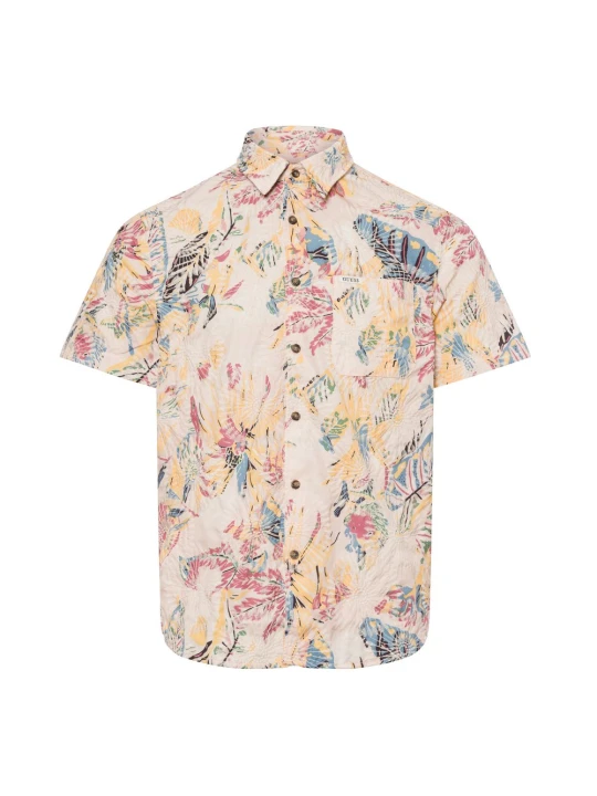 Zdjęcie produktu GUESS koszula casual Mężczyźni Regular Fit Sztuczne włókno beżowy | wielokolorowy