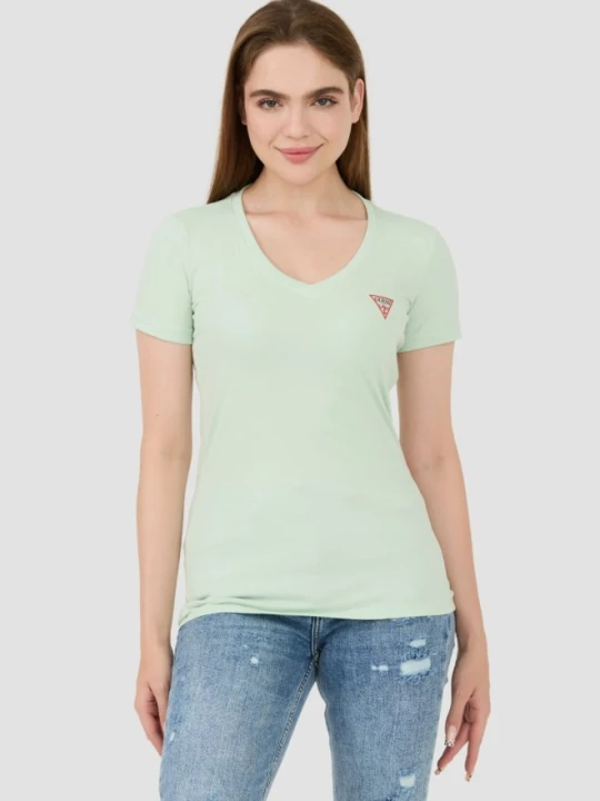 Zdjęcie produktu GUESS Miętowy damski t-shirt Mini Triangle Tee, Rozmiar M Zielony