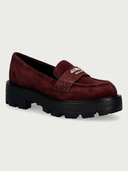 Zdjęcie produktu Guess mokasyny damskie zamszowe YAMINA bordowy