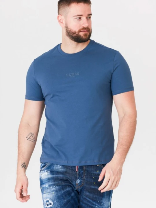 Zdjęcie produktu GUESS Niebieski t-shirt męski z aplikacją z logo, Rozmiar S