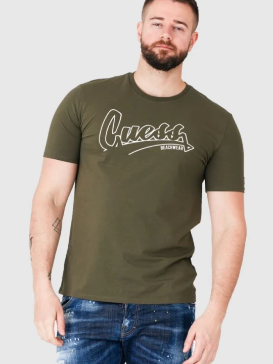 Zdjęcie produktu GUESS Oliwkowy t-shirt męski beachwear, Rozmiar S Zielony