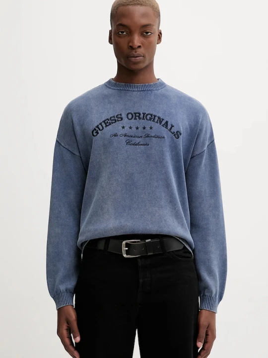 Zdjęcie produktu Guess Originals sweter bawełniany granatowy