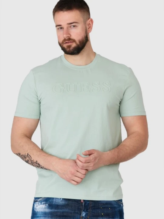 Zdjęcie produktu GUESS Pistacjowy t-shirt męski z wytłaczanym logo, Rozmiar M Zielony