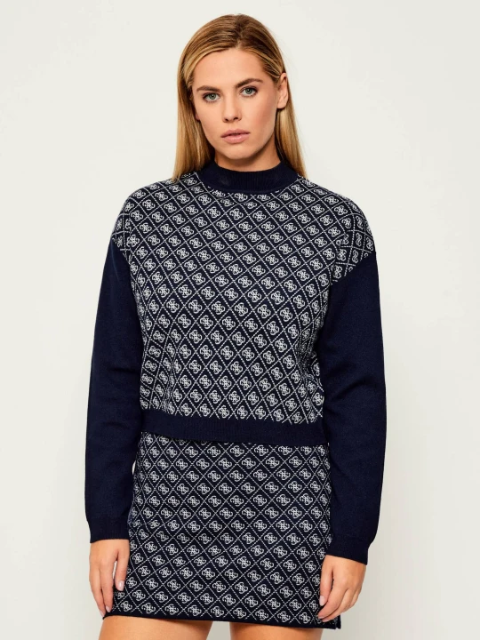 Zdjęcie produktu GUESS Półgolf AUBREY | Loose fit | z dodatkiem wełny granatowy