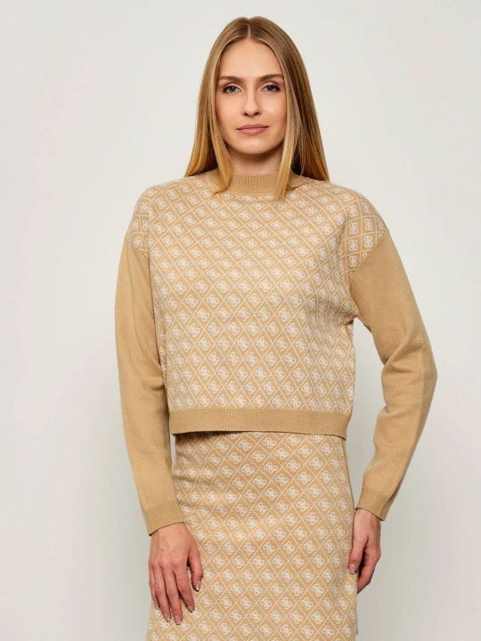 Zdjęcie produktu GUESS Półgolf AUBREY | Loose fit | z dodatkiem wełny beżowy