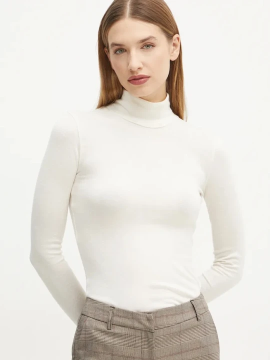 Zdjęcie produktu Guess półgolf damski z wiskozą LICIA beżowy
