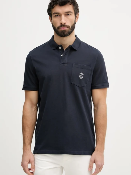 Zdjęcie produktu Guess polo męskie bawełniane granatowy