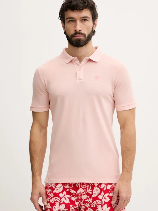 Zdjęcie produktu Guess polo męskie bawełniane różowy