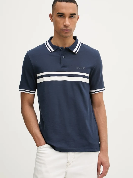 Zdjęcie produktu Guess polo męskie bawełniane SPIROS granatowy