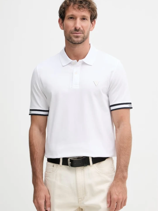 Zdjęcie produktu Guess polo męskie bawełniane z elastanem LYLE biały