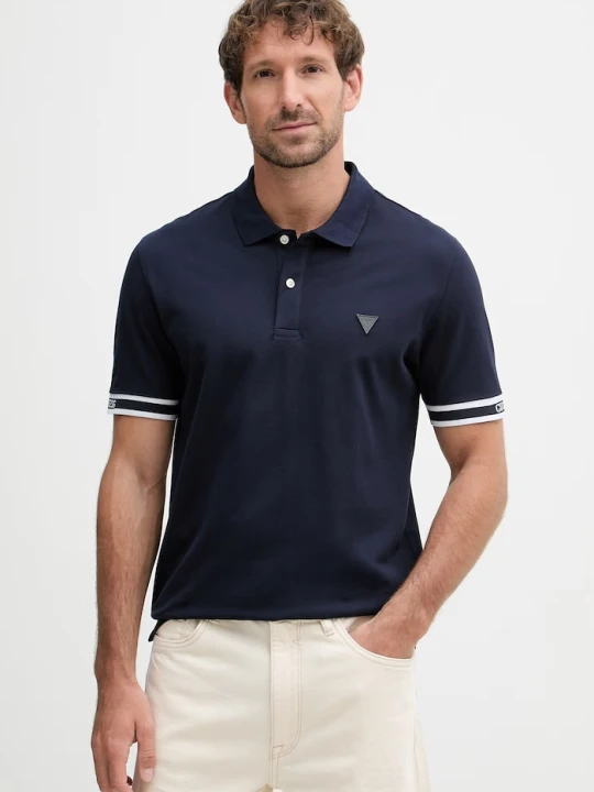 Zdjęcie produktu Guess polo męskie bawełniane z elastanem LYLE granatowy