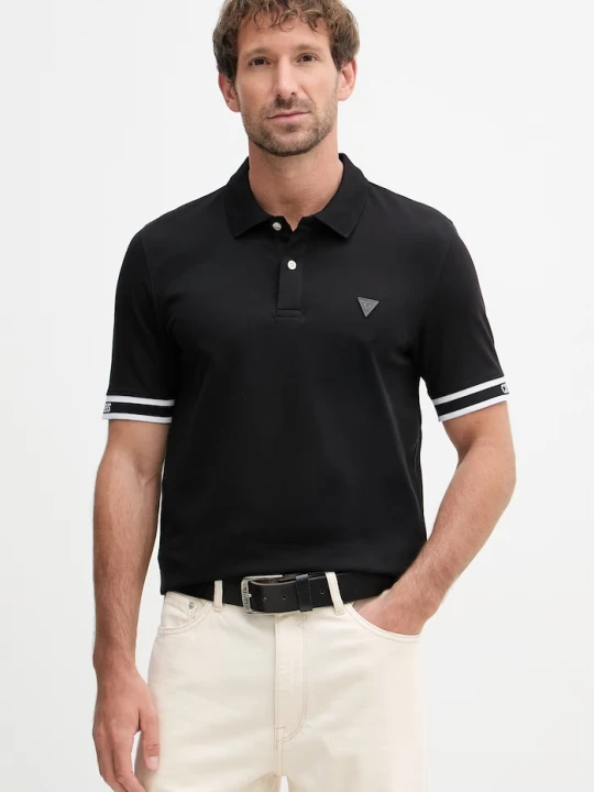 Zdjęcie produktu Guess polo męskie bawełniane z elastanem LYLE czarny
