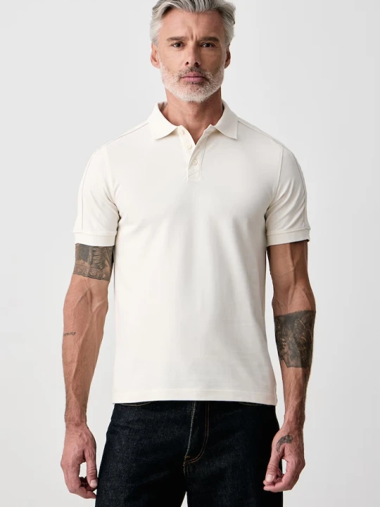 Zdjęcie produktu Guess polo męskie bawełniane z elastanem THOR beżowy