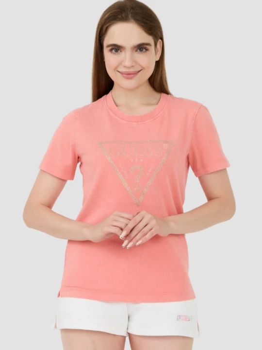 Zdjęcie produktu GUESS Różowy damski t-shirt bawełniany Vintage Logo, Rozmiar S