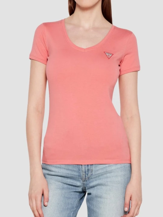 Zdjęcie produktu GUESS Różowy damski t-shirt Mini Triangle, Rozmiar L