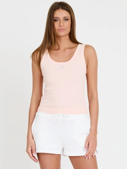 Zdjęcie produktu GUESS Różowy damski top Triangle Bling Rib Tank, Rozmiar S