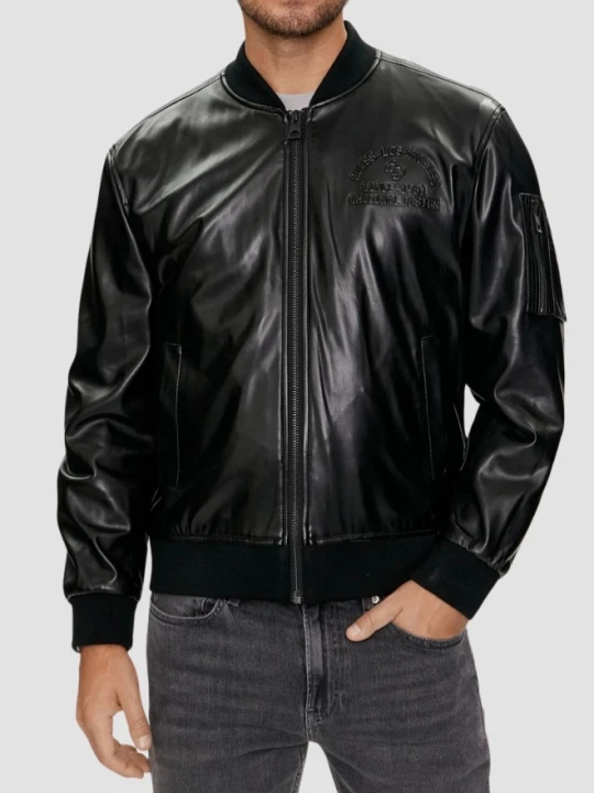 Zdjęcie produktu GUESS Skórzany bomber męski District Faux Leather Bomber, Rozmiar XXL Czarny