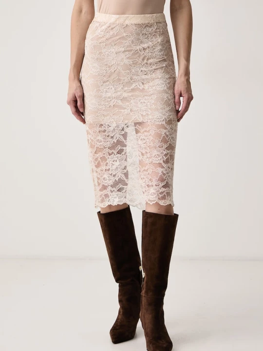 Zdjęcie produktu Guess spódnica koronkowa x LEONIE HANNE beżowy