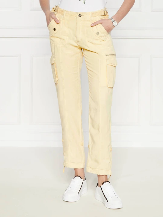 Zdjęcie produktu GUESS Spodnie cargo NESSI | Regular Fit | z dodatkiem lnu beżowy