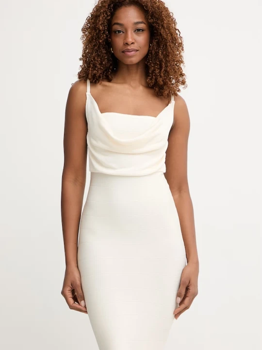 Zdjęcie produktu Guess sukienka bodycon z wiskozą ARISA beżowy