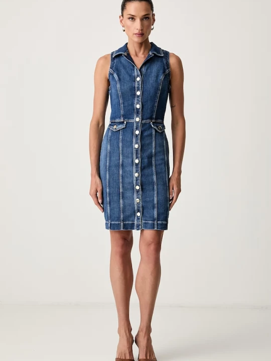 Zdjęcie produktu Guess sukienka letnia jeansowa DESTINY niebieski