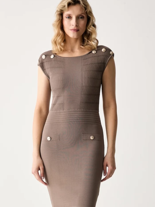 Zdjęcie produktu Guess sukienka z wiskozą CARMEN beżowy
