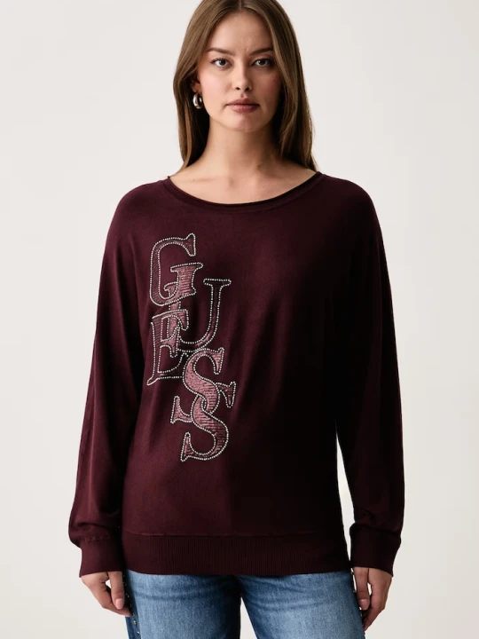 Zdjęcie produktu Guess sweter damski z wiskozą ESMERALDA bordowy