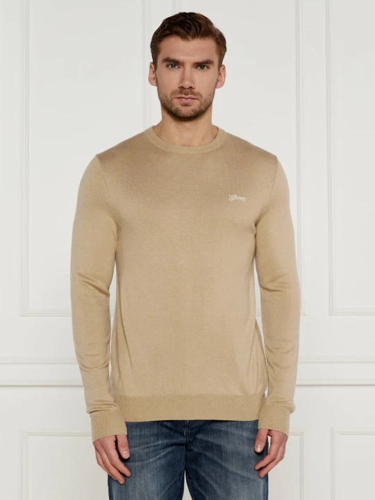 Zdjęcie produktu GUESS Sweter DANIEL | Regular Fit | z dodatkiem jedwabiu beżowy