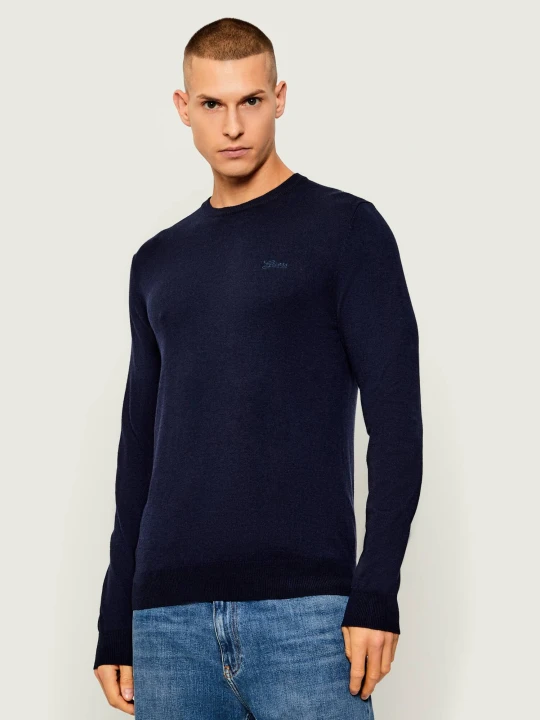 Zdjęcie produktu GUESS Sweter DANIEL | Slim Fit | z dodatkiem jedwabiu granatowy