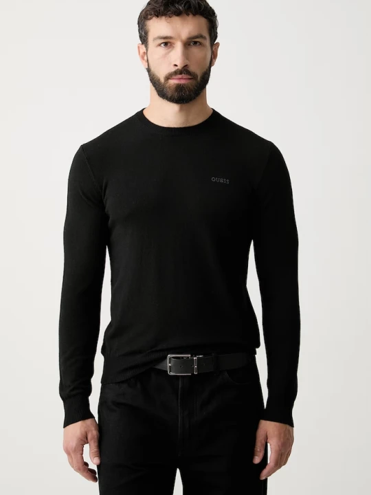 Zdjęcie produktu Guess sweter męski z dodatkiem jedwabiu MARCOS czarny