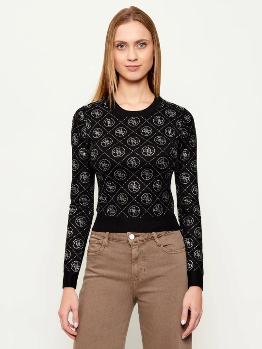 Zdjęcie produktu GUESS Sweter RHINESTONES | Slim Fit | z dodatkiem wełny czarny