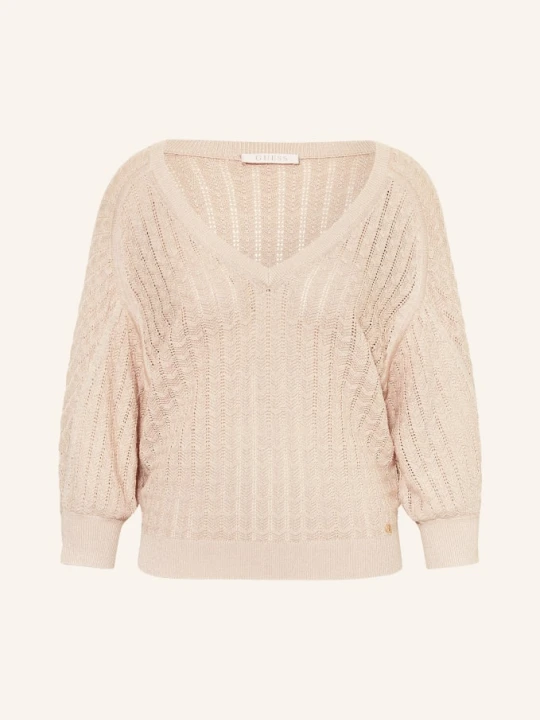 Zdjęcie produktu Guess Sweter Rosalyn Z Brokatową Przędzą I Rękawami 3/4 beige