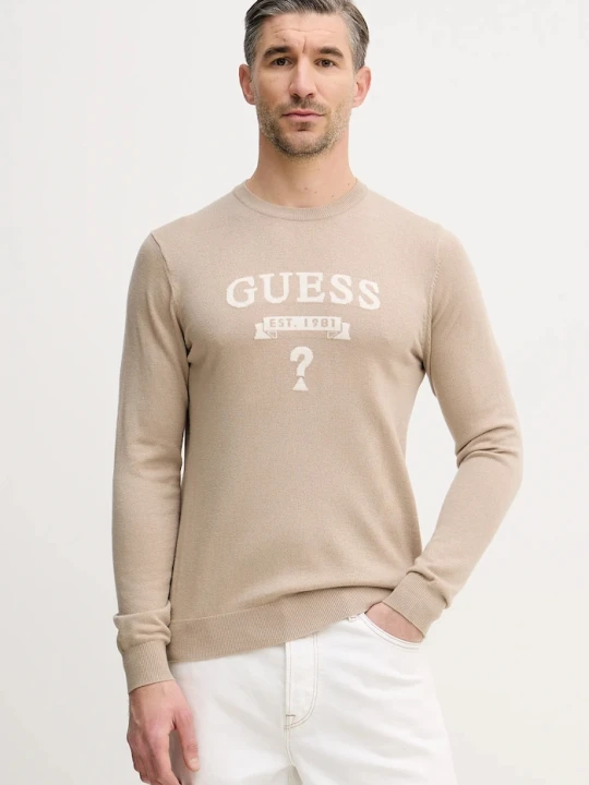 Zdjęcie produktu Guess sweter z domieszką jedwabiu HAMMOND beżowy