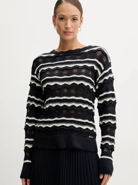 Zdjęcie produktu Guess sweter z domieszką lnu VALERIE granatowy