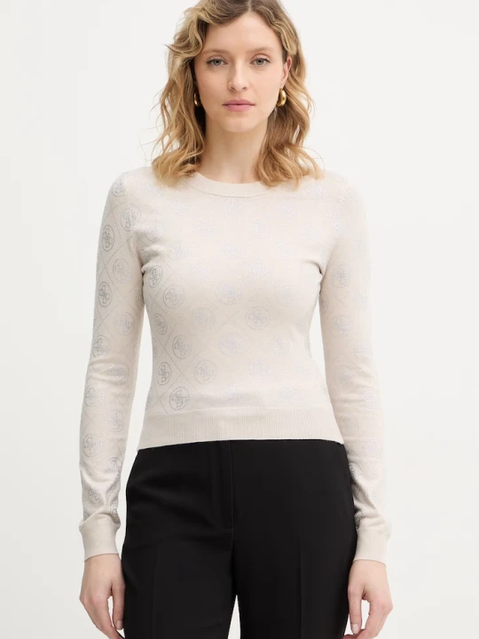 Zdjęcie produktu Guess sweter z domieszką wełny 4G beżowy