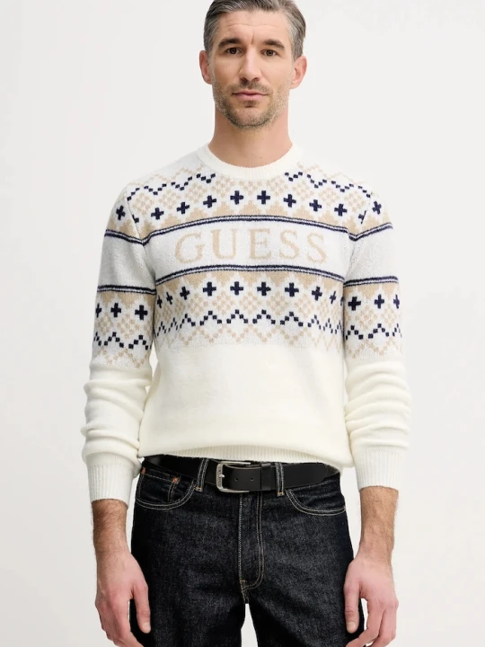 Zdjęcie produktu Guess sweter z domieszką wełny beżowy