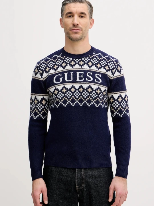 Zdjęcie produktu Guess sweter z domieszką wełny granatowy