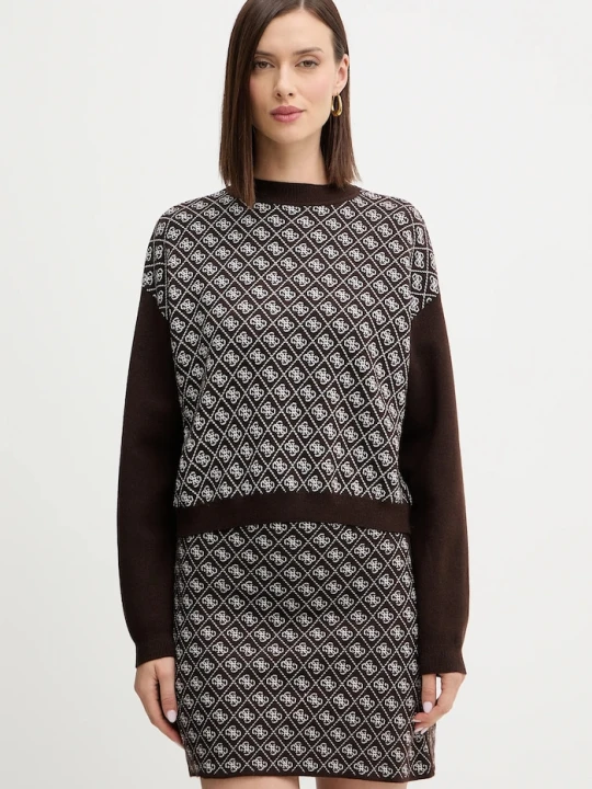Zdjęcie produktu Guess sweter z domieszką wełny AUBREY brązowy