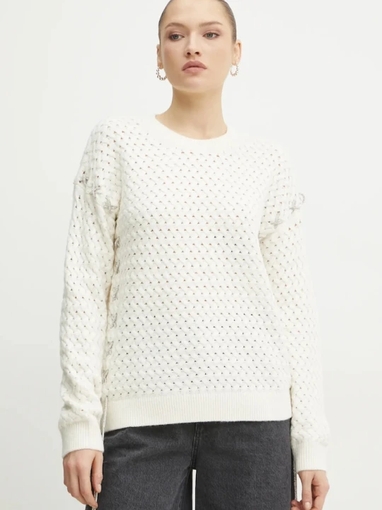 Zdjęcie produktu Guess sweter z domieszką wełny ELLISS beżowy