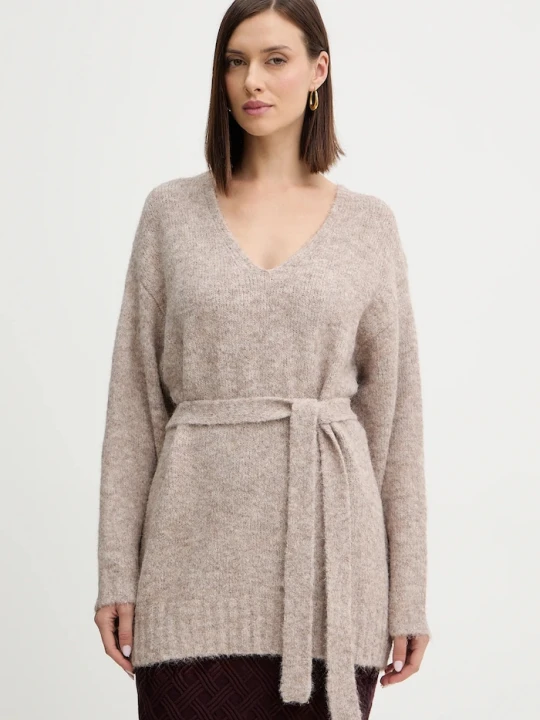 Zdjęcie produktu Guess sweter z domieszką wełny KIYOKA brązowy