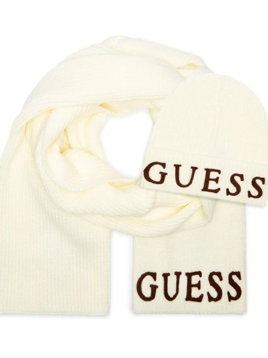 Zdjęcie produktu Guess Szal + czapka kremowy