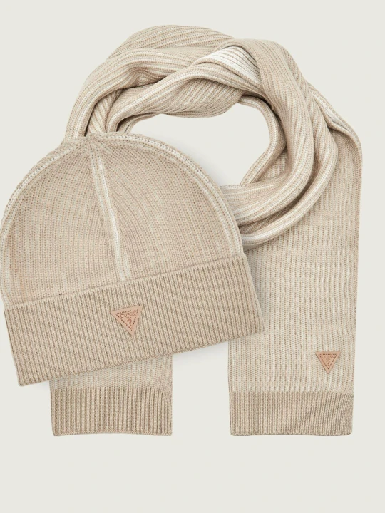 Zdjęcie produktu GUESS Szal + czapka | z dodatkiem wełny beżowy