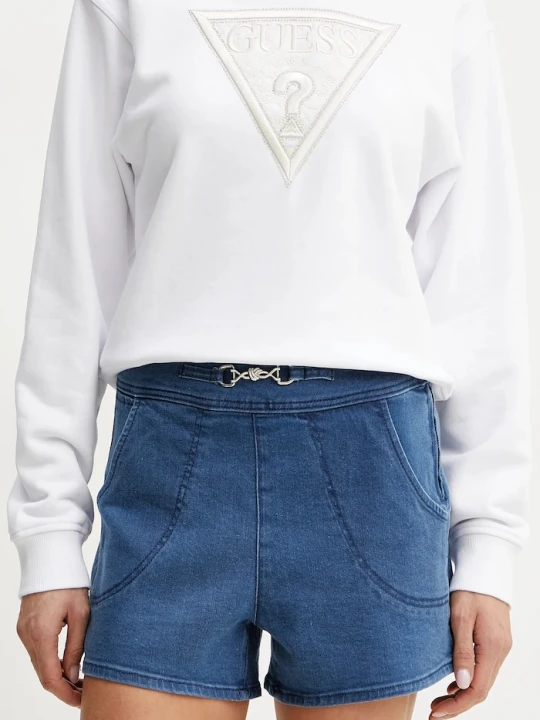 Zdjęcie produktu Guess szorty z domieszką jedwabiu JEWEL niebieski