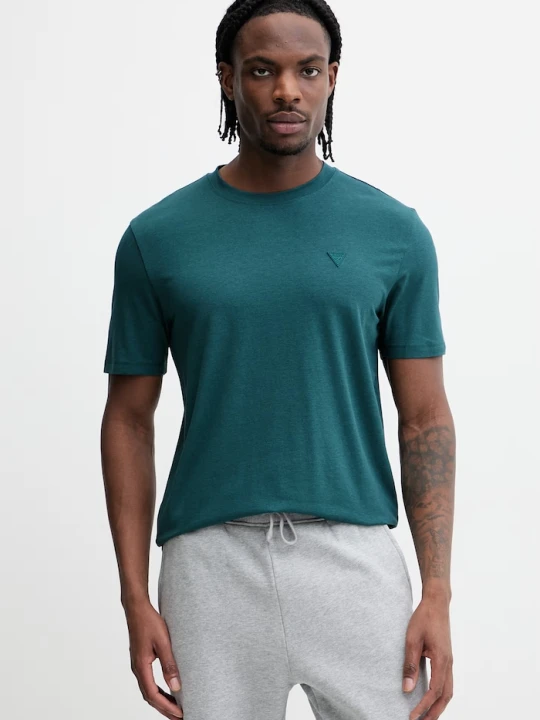 Zdjęcie produktu Guess T-shirt męski z bawełną HEDLEY turkusowy