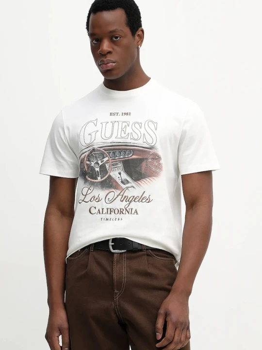 Zdjęcie produktu Guess t-shirt bawełniany beżowy