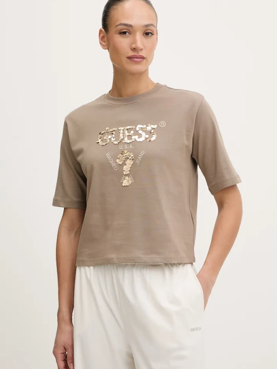 Zdjęcie produktu Guess t-shirt bawełniany AURLIE beżowy